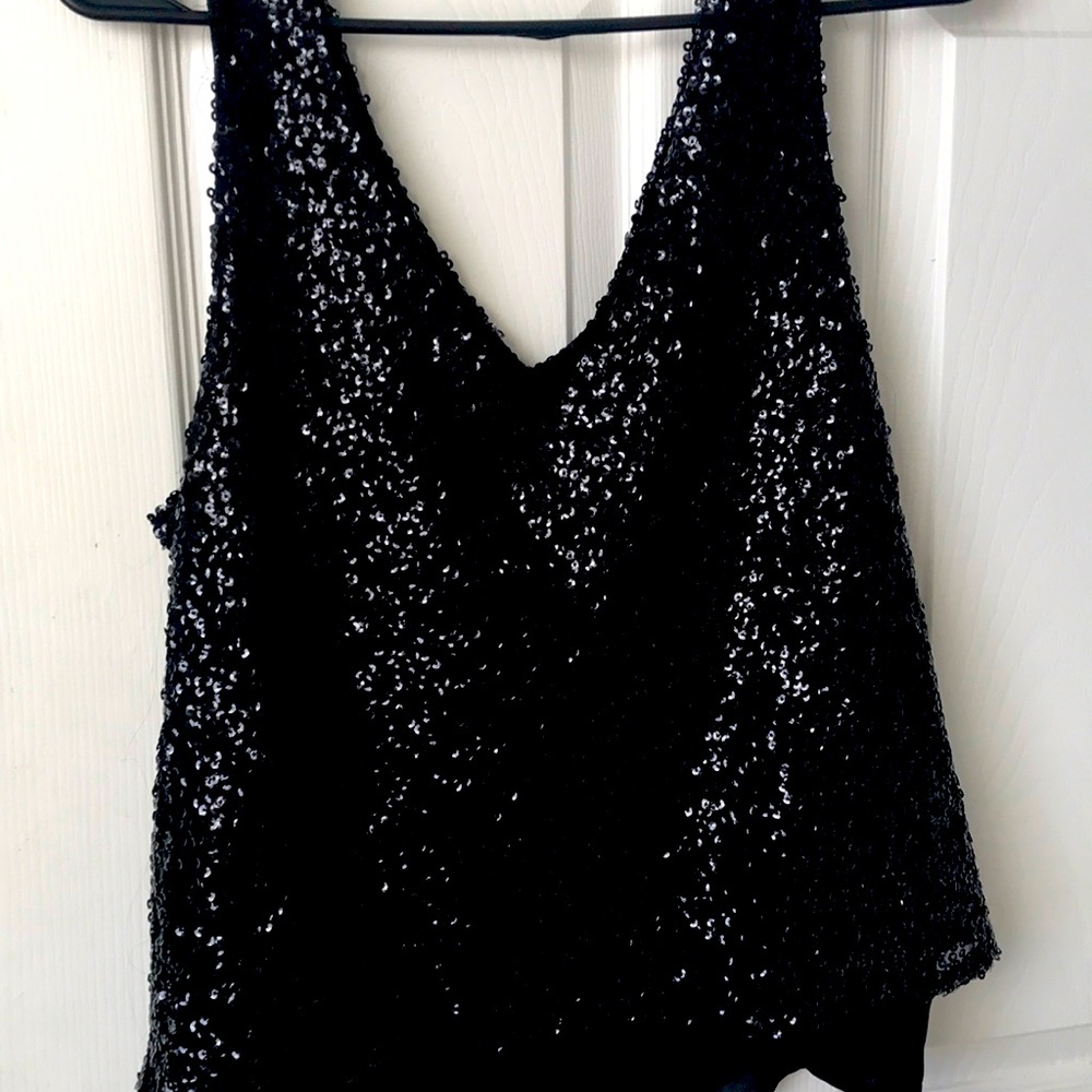 Sexy black sequins tank shirt, one clothing brand,XL